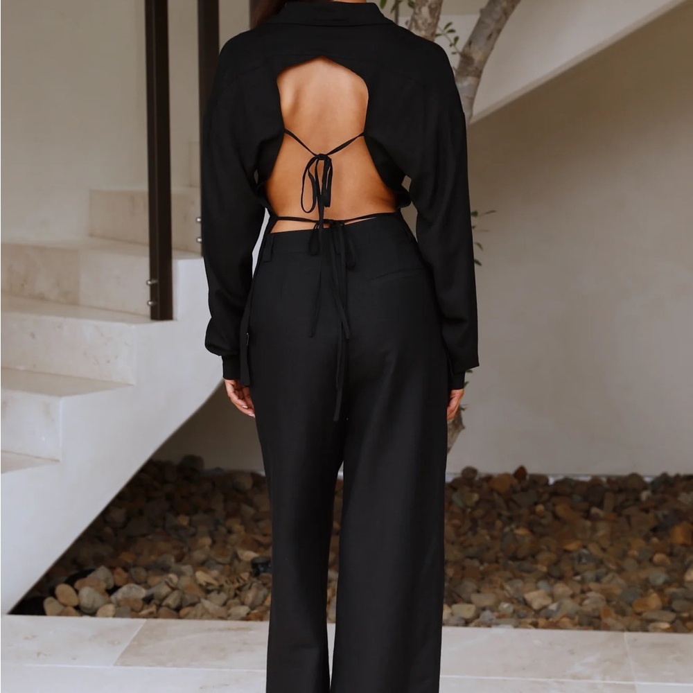Lioness Backless Linen Blend Button Down Shirt